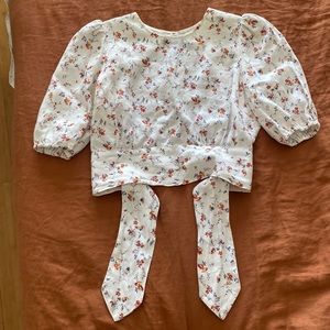 Reformation- linen, cropped, open back top.